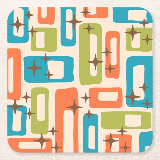 Retro Mid Century Modern Abstrakt Mönster Underlägg Papper Kvadrat (Framsidan)