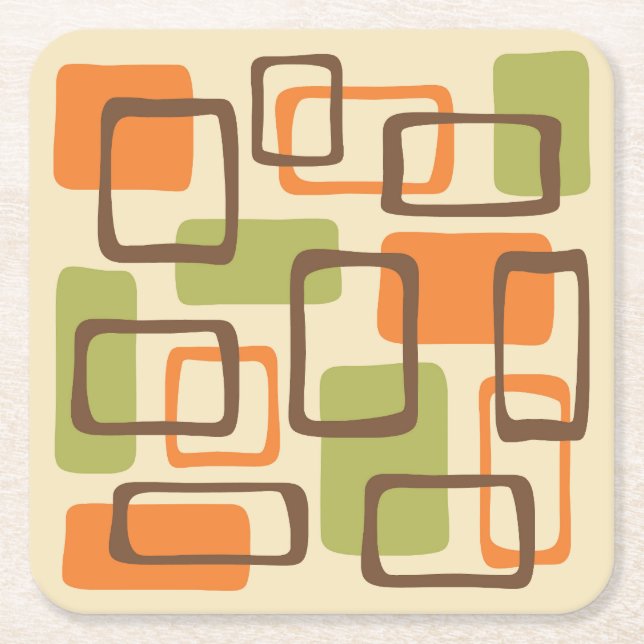 Retro Mid Century Modern Abstrakt Mönster Underlägg Papper Kvadrat (Framsidan)
