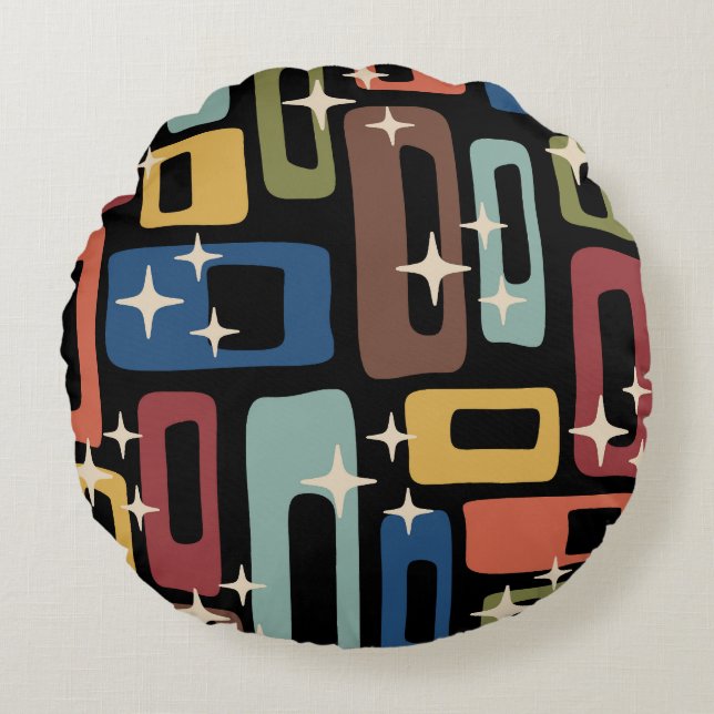 Retro Mid Century Modern Abstrakt Rund Kudde (Framsidan)