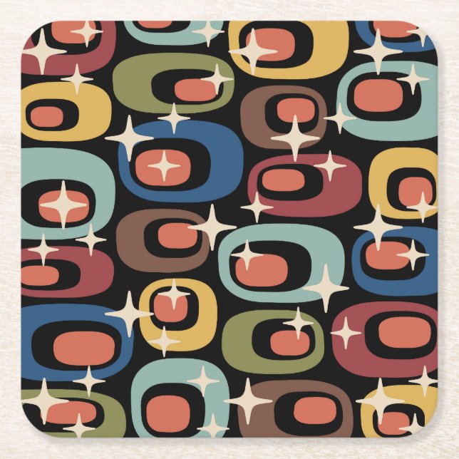 Retro Mid Century Modern Abstrakt Underlägg Papper Kvadrat (Framsidan)