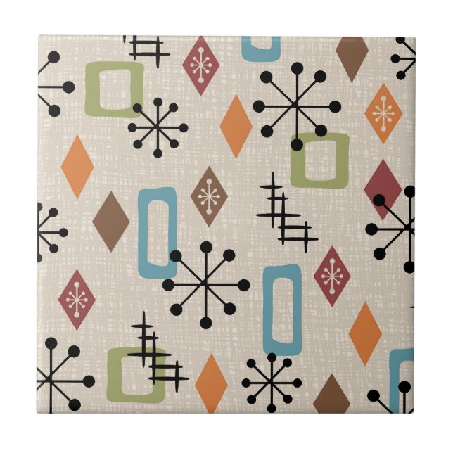 Retro Mid Century Modern Atomic Abstrakt Mönster Kakelplatta (Framsidan)