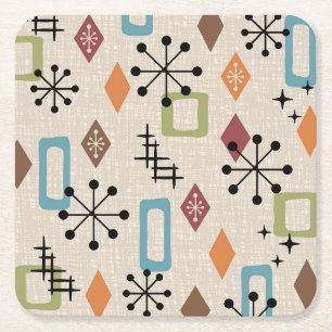 Retro Mid Century Modern Atomic Abstrakt Mönster Underlägg Papper Kvadrat