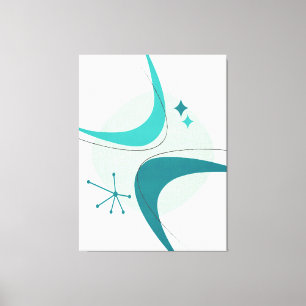 Retro Mid Century Modern Atomic Age 26 Aqua, Teal Canvastryck