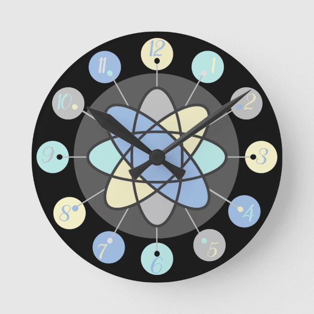 Retro Mid Century Modern Atomic Model Starburst Rund Klocka (Framsida)