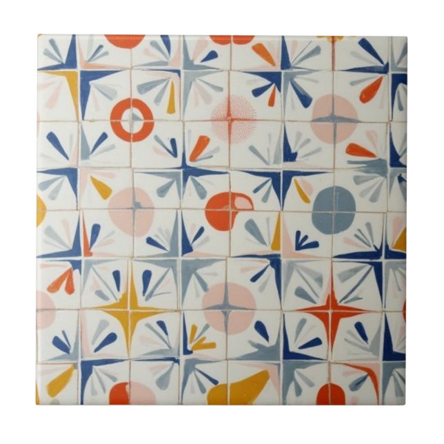 Retro Mid Century Modern Atomisk Geometrisk Mönste Kakelplatta (Framsidan)