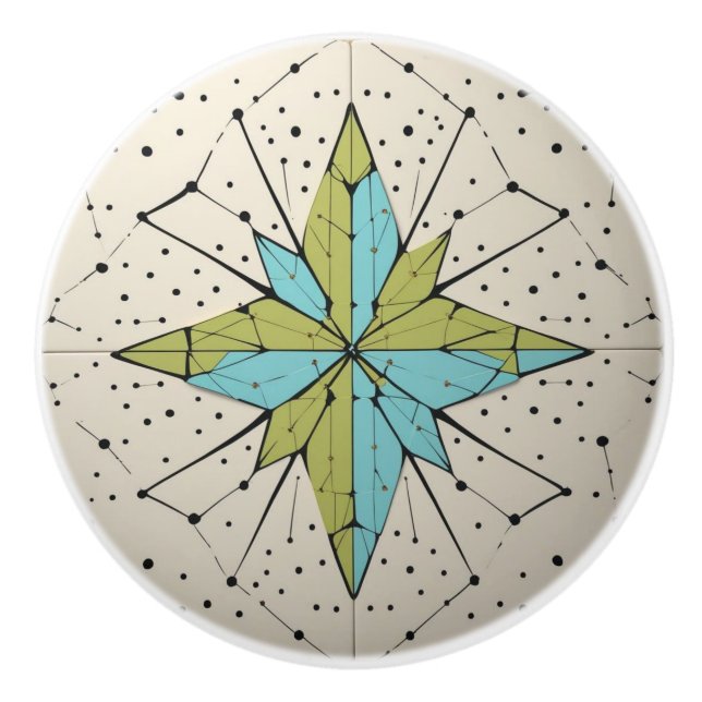 Retro Mid Century Modern Atomisk Geometrisk Mönste Knopp (Framsidan)