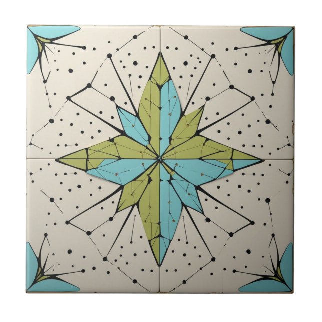 Retro Mid Century Modern Atomiskt Geometriskt Möns Kakelplatta (Framsidan)