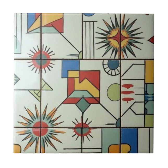 Retro Mid Century Modern Atomiskt Geometriskt Möns Kakelplatta (Framsidan)