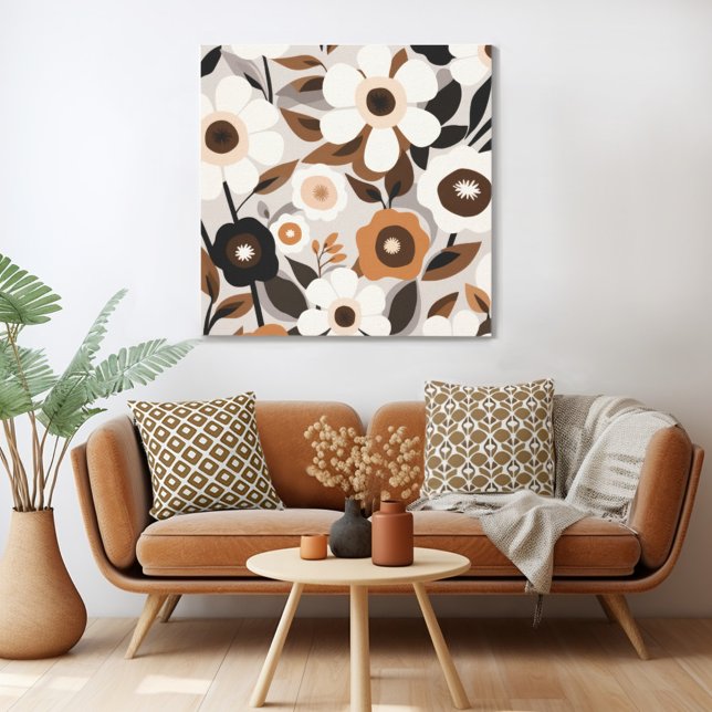 Retro Mid Century Modern Blommigt Canvastryck (Mix n' match in retro mid century modern style with a retro floral canvas print from Wild on Flowers)