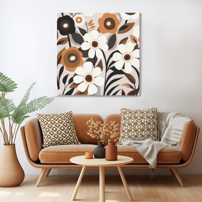 Retro Mid Century Modern Blommigt Canvastryck (Mix n' match in retro mid century modern style with a retro floral canvas print from Wild on Flowers)