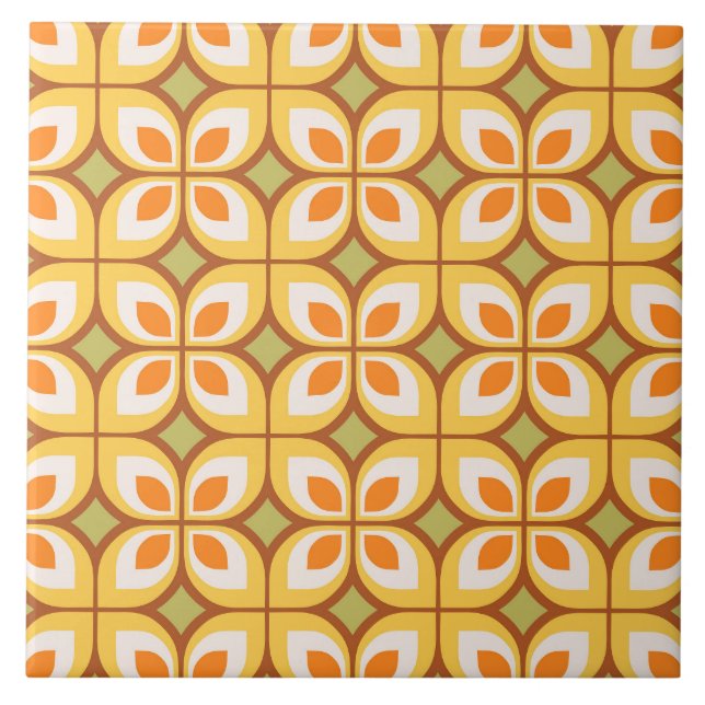 Retro Mid Century Modern Blommönster Kakelplatta (Framsidan)