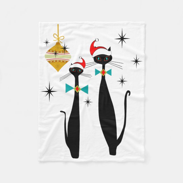 Retro Mid Century Modern Cool Cat Christmas  Fleecefilt (Framsidan)