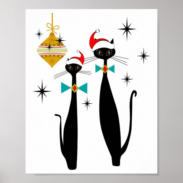 Retro Mid Century Modern Cool Cat Christmas  Poster (Framsidan)
