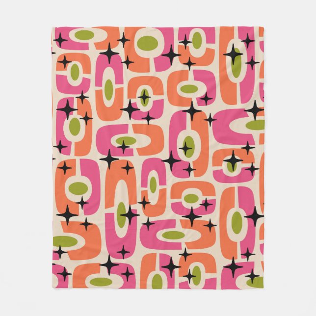 Retro Mid Century Modern Cosmic Abstrakt Mönster Fleecefilt (Framsidan)