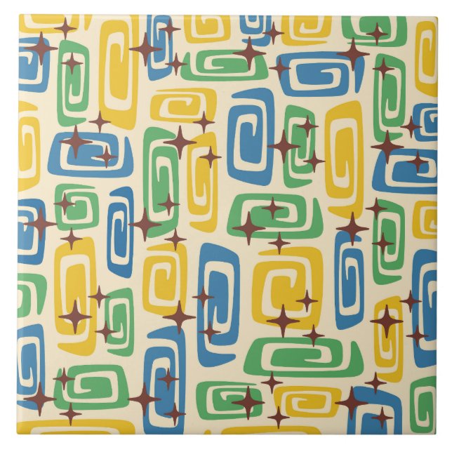 Retro Mid Century Modern Cosmic Abstrakt Mönster Kakelplatta (Framsidan)