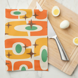 Retro Mid Century Modern Cosmic Abstrakt Mönster Kökshandduk