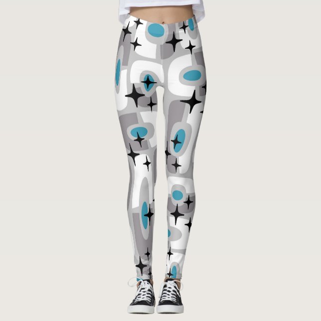 Retro Mid Century Modern Cosmic Abstrakt Mönster Leggings (Framsida)