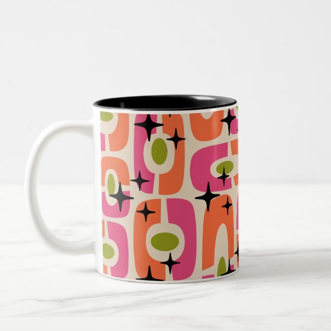 Retro Mid Century Modern Cosmic Abstrakt Mönster Två-Tonad Mugg (Vänster)