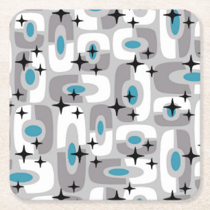 Retro Mid Century Modern Cosmic Abstrakt Mönster Underlägg Papper Kvadrat