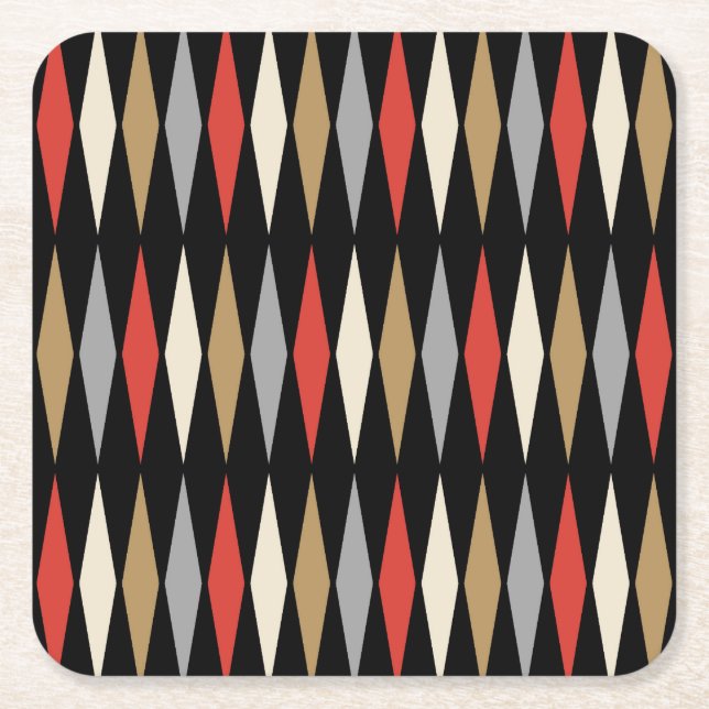 Retro Mid Century Modern Diamantmönster Underlägg Papper Kvadrat (Framsidan)
