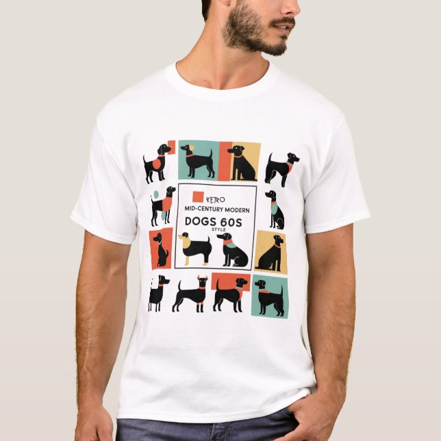 Retro Mid-Century Modern Dogs 50s 60s Style abstra T Shirt (Framsida)