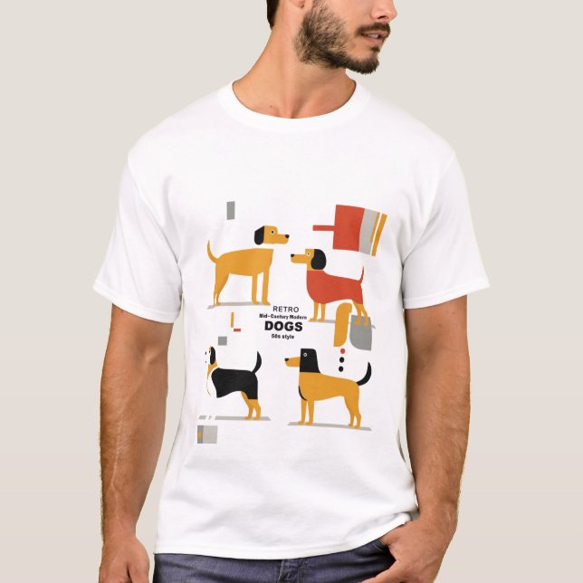 Retro Mid-Century Modern Dogs 50s 60s  T Shirt (Framsida)