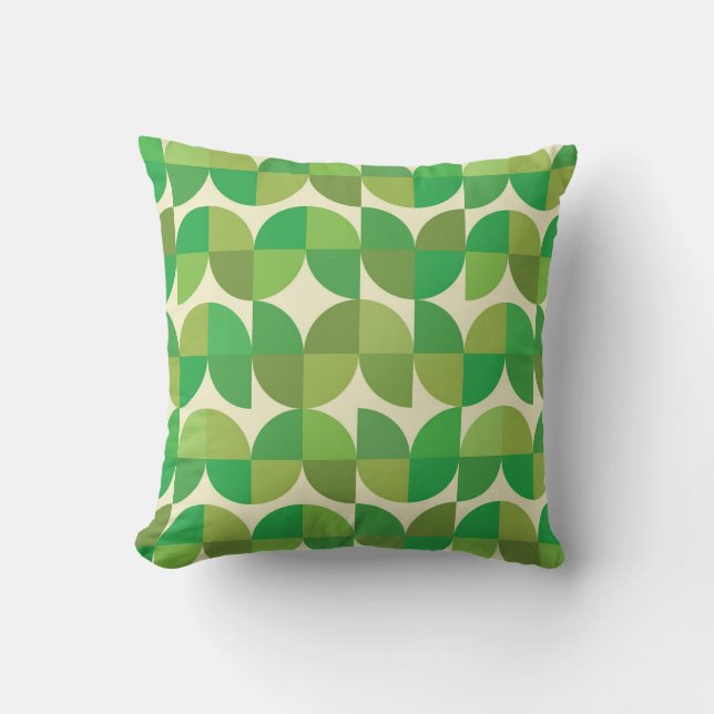 Retro Mid century Modern grön geometrisk mönster  Kudde (Framsida)