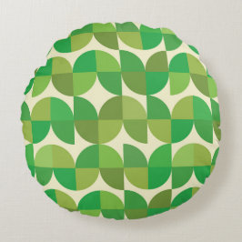 Retro Mid century Modern grön geometrisk mönster   Rund Kudde