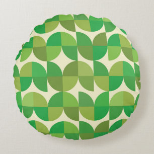 Retro Mid century Modern grön geometrisk mönster Rund Kudde