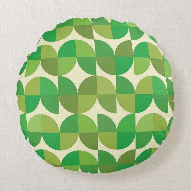 Retro Mid century Modern grön geometrisk mönster   Rund Kudde (Framsidan)