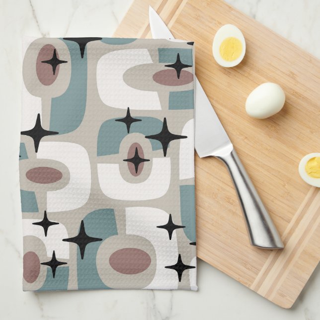 Retro Mid Century Modern Kosmisk Abstrakt Mönster Kökshandduk (Vikt i Fjärdedel)