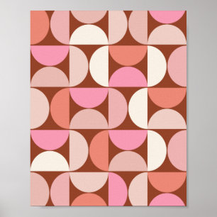 Retro Mid Century Modern Mönster Brown Rosa Orange Poster