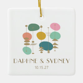 Retro Mid Century Modern Personligt bröllp Photo Julgransprydnad Keramik