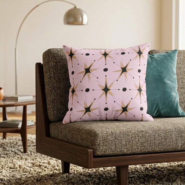 Retro Mid-Century Modern Stjärnor Blush Rosa Kudde (Skapare uppladdad)