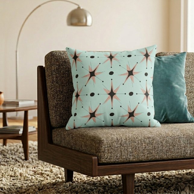 Retro Mid-Century Modern Stjärnor Havsskum Grön Kudde (Skapare uppladdad)