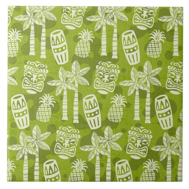 Retro Mid Century Modern Tiki-mönster Kakelplatta (Framsidan)