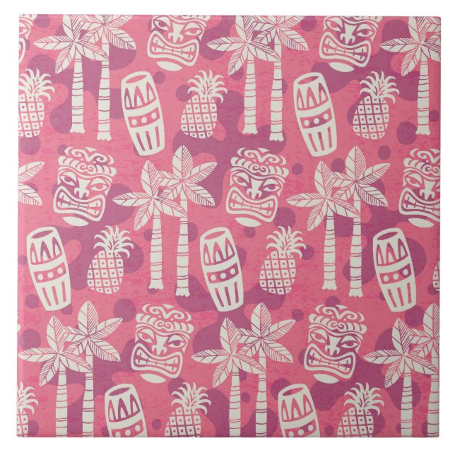 Retro Mid Century Modern Tiki-mönster Kakelplatta (Framsidan)