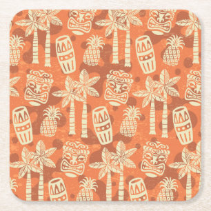 Retro Mid Century Modern Tiki Mönster Underlägg Papper Kvadrat