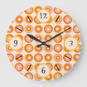 Retro Mid Century Orangea Cirklar Mönster Stor Klocka