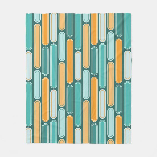 Retro Mid Century Rand Aqua, Teal, Orange Fleecefilt (Framsidan)