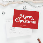 Retro Mid Century Red God jul Helg Vykort<br><div class="desc">God jul-vykort: en klassisk retrodesign med en modern typografi i mitten av århundradet och en klassisk röd bakgrund.</div>