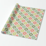 Retro Mid Century Red, Peach & Grönt God jul Presentpapper<br><div class="desc">En roligt och jultomten mönster inspirerade min moderna utformning i mitten av århundradet. Vintage,  atomiskt stil snöflingor,  stjärnor och triangelformer i julklapp färg av sage grönt,  rött,  persikor och vitt.</div>