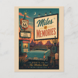 Retro Mid Century Route 66 Drive In Vykort