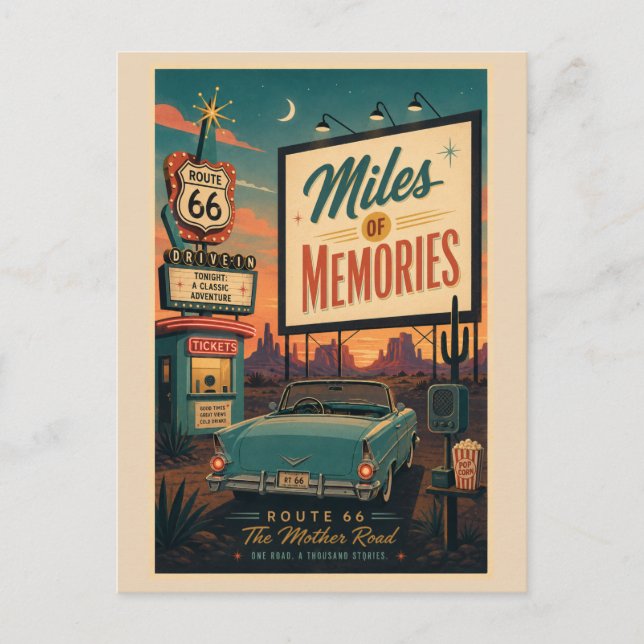 Retro Mid Century Route 66 Drive In Vykort (Framsida)
