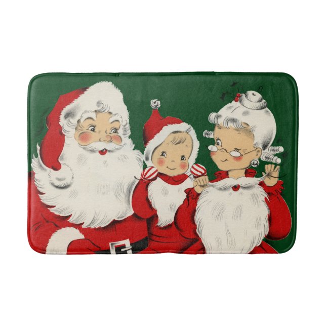 Retro Mid-Century Santa-familj – Kitsch Claus Badrumsmatta (Framsidan)
