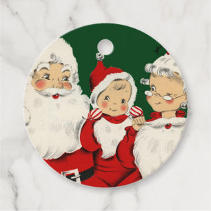 Retro Mid-Century Santa-familj – Kitsch Claus Gåvor Etiketter