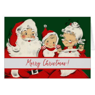 Retro Mid-Century Santa-familj – Kitsch Claus Hälsningskort