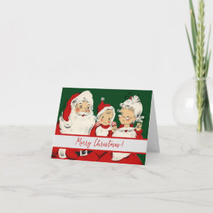 Retro Mid-Century Santa-familj – Kitsch Claus Helgkort
