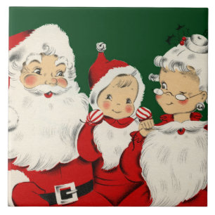 Retro Mid-Century Santa-familj – Kitsch Claus Kakelplatta