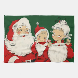 Retro Mid-Century Santa-familj – Kitsch Claus Kökshandduk